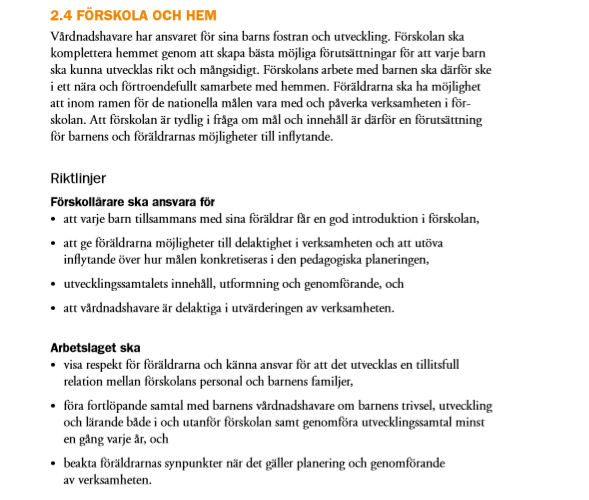Pedagogisk planering i Skolbanken: F�rskola Hem 2017/2018