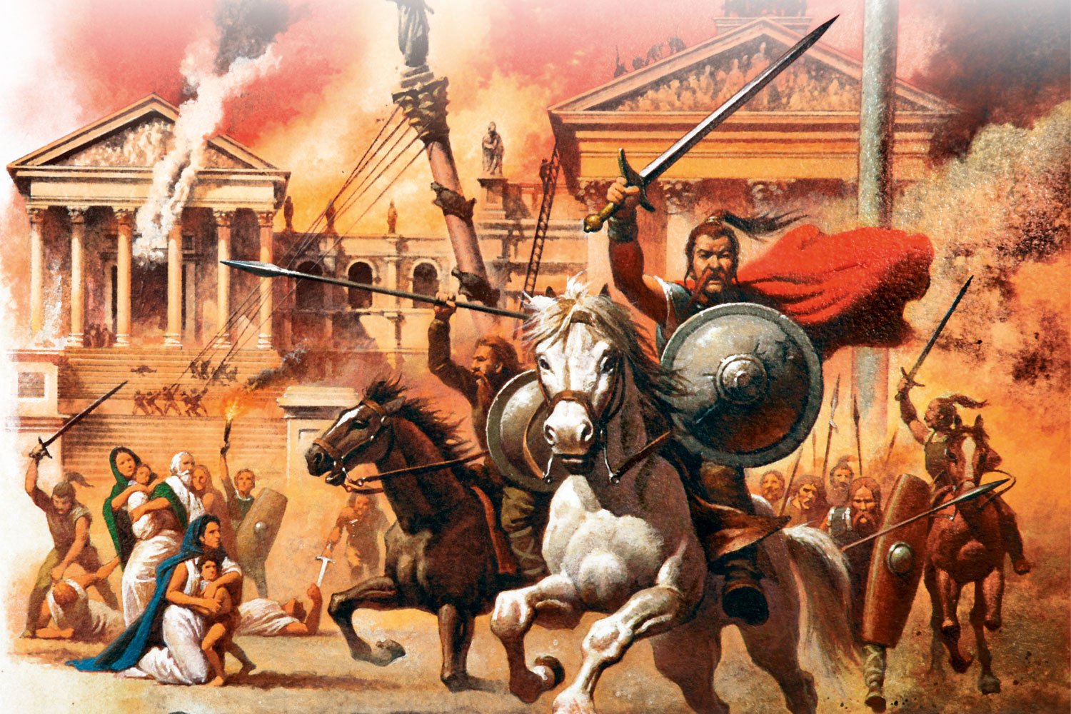 Подвергалась набегам. 410 Г разграбление Рима готами Алариха. Варвары древний Рим Аларих. Падение Западной римской империи (476 г. н.э.). Осада Рима варварами.